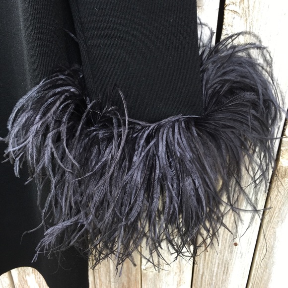 Lanvin Ostrich Feather Cuffs Wool Knit Coat Black - Picture 6 of 8